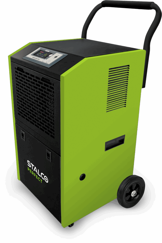 Kompaktný stavebný odvlhčovač STALCO PERFECT DP60L s výkonom 60 litrov za deň.