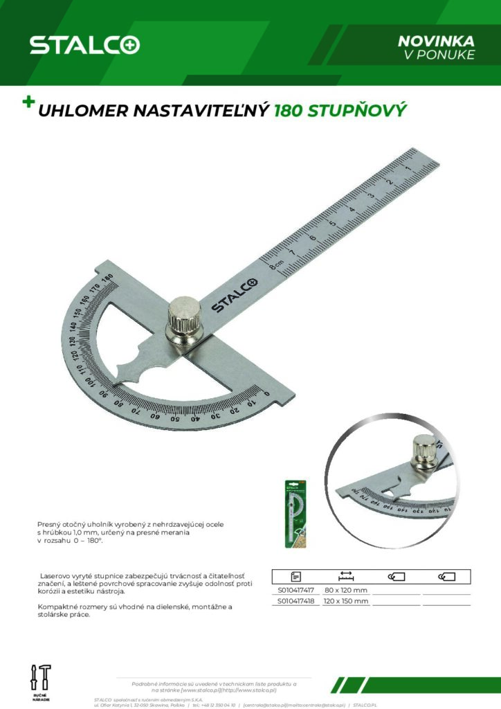 UHLOMER NASTAVITEĽNÝ 180 STUPŇOVÝ