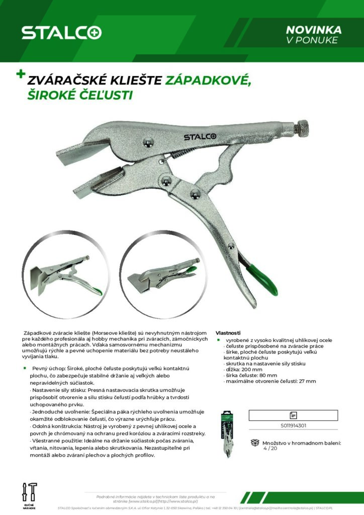 ZVÁRAČSKÉ KLIEŠTE ZÁPADKOVÉ, ŠIROKÉ ČEĽUSTI