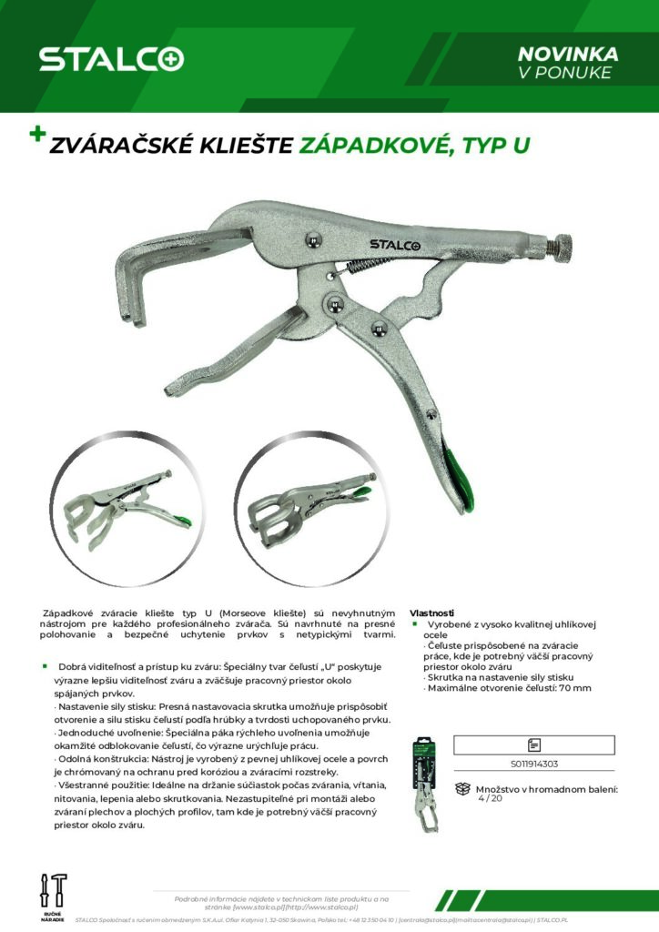 ZVÁRAČSKÉ KLIEŠTE ZÁPADKOVÉ, TYP U