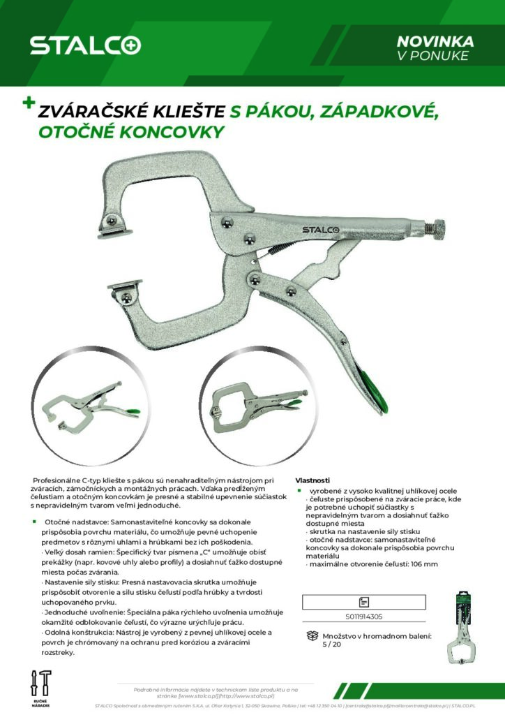 ZVÁRAČSKÉ KLIEŠTE S PÁKOU, ZÁPADKOVÉ, OTOČNÉ KONCOVKY