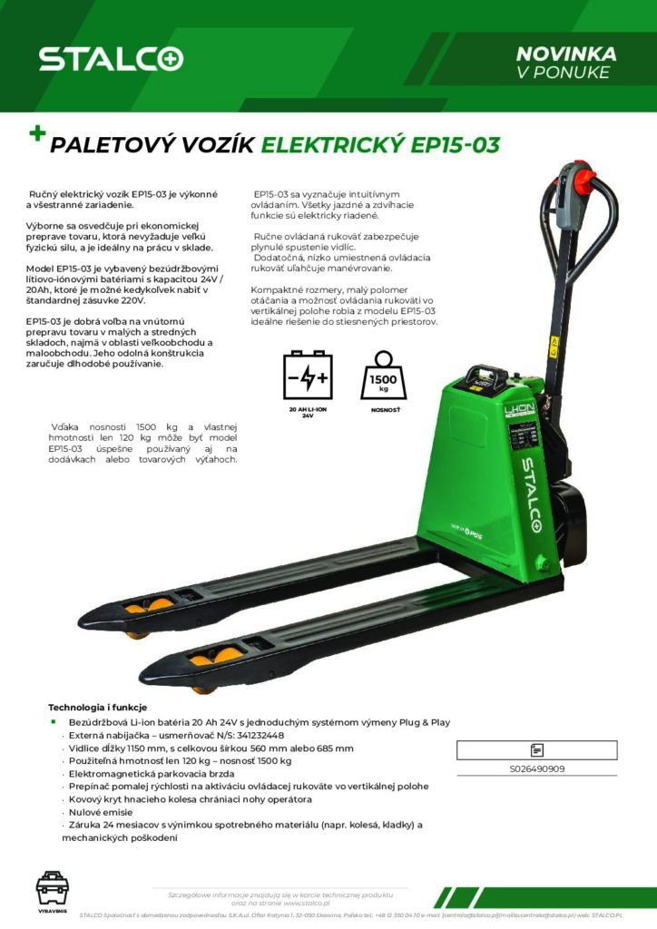 PALETOVÝ VOZÍK ELEKTRICKÝ EP15-03