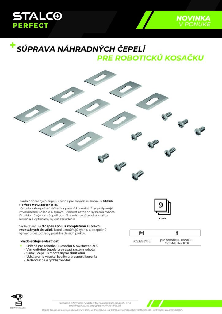 SÚPRAVA NÁHRADNÝCH ČEPELÍ PRE ROBOT. KOSAČKU
