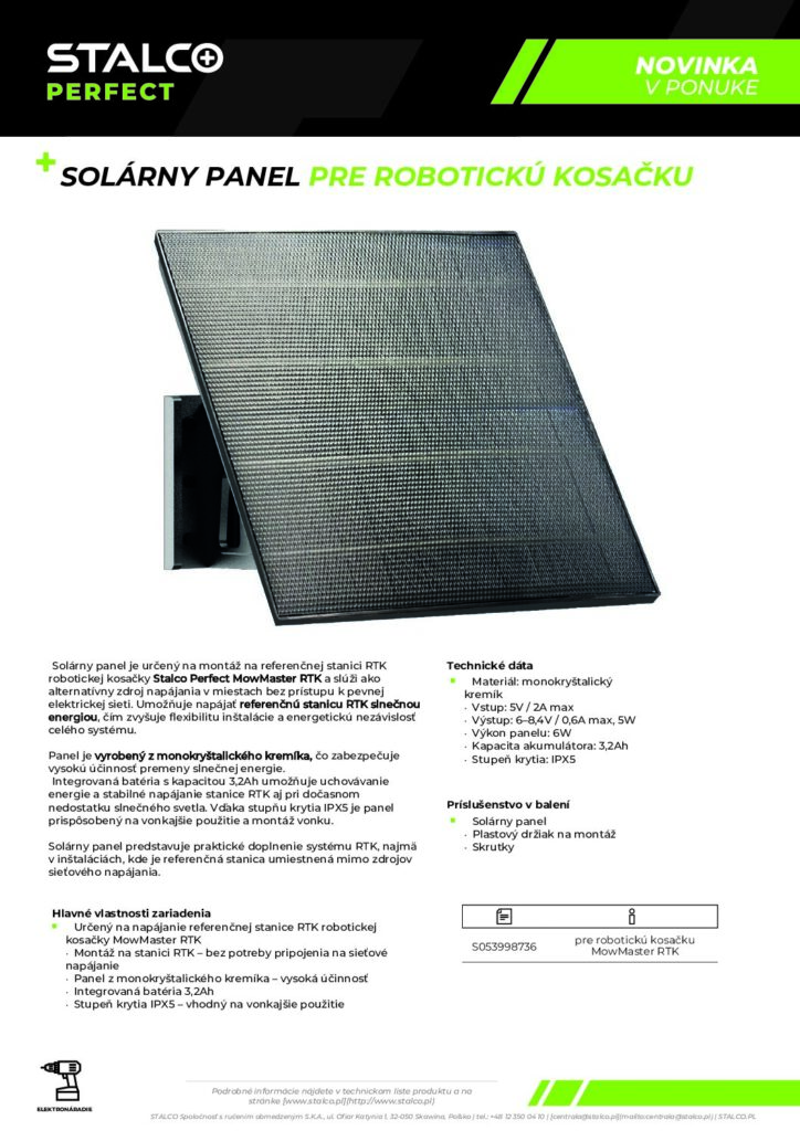 SOLÁRNY PANEL PRE ROBOTICKÚ KOSAČKU