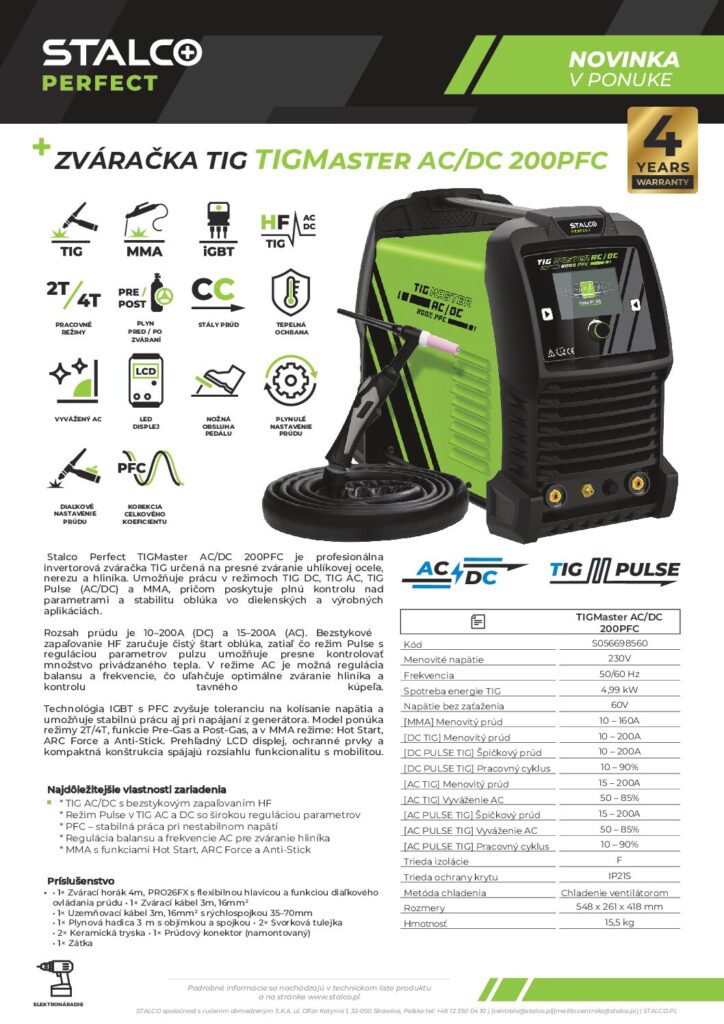 ZVÁRAČKA TIG TIGMaster AC/DC 200PFC