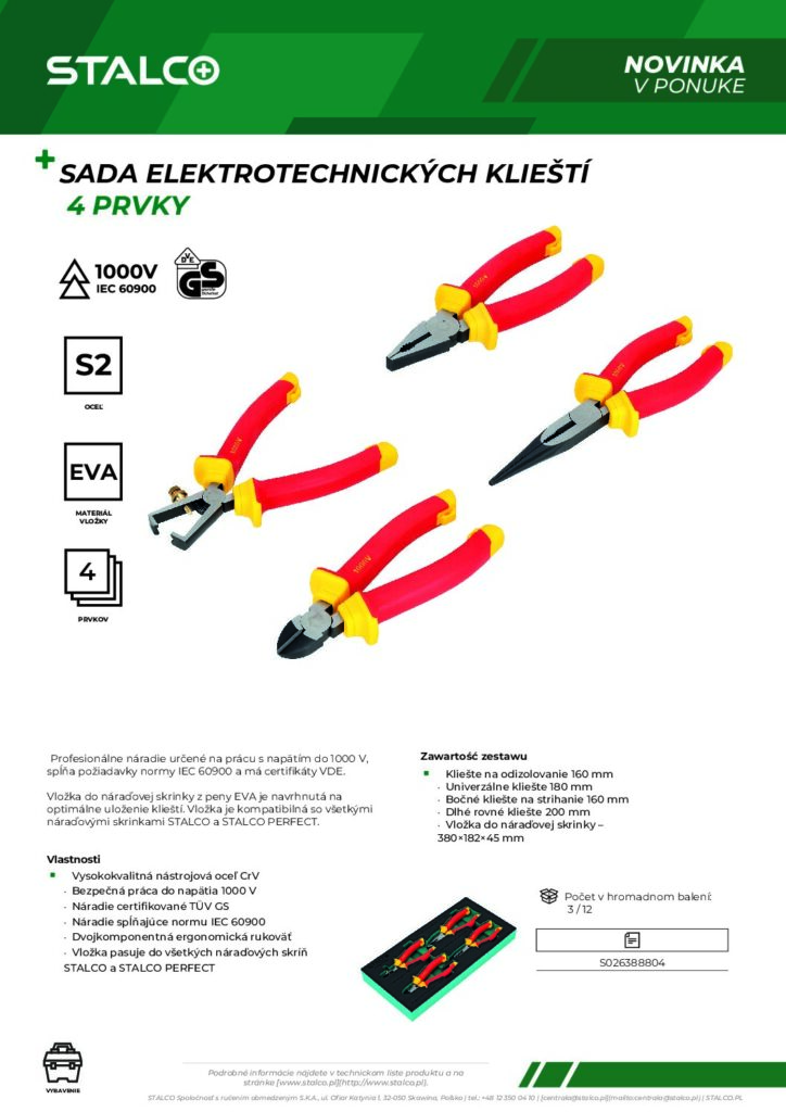 SADA ELEKTROTECHNICKÝCH KLIEŠTÍ  4 PRVKY