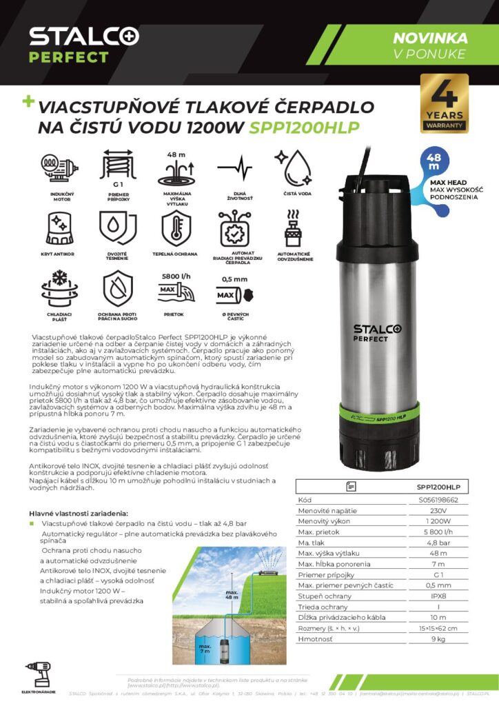 VIACSTUPŇOVÉ TLAKOVÉ ČERPADLO 1200W SPP1200HLP