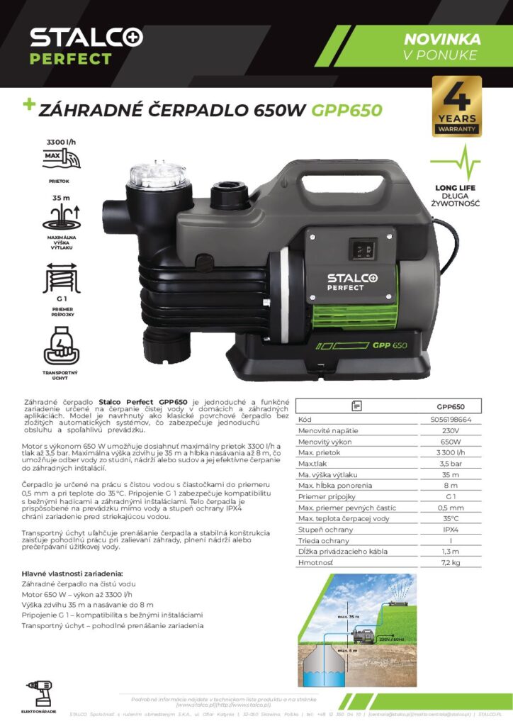ZÁHRADNÉ ČERPADLO 650W GPP650