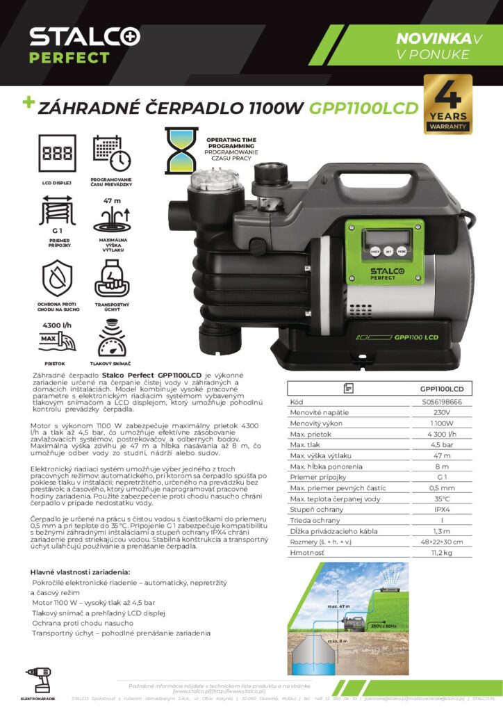 ZÁHRADNÉ ČERPADLO 1100W GPP1100LCD