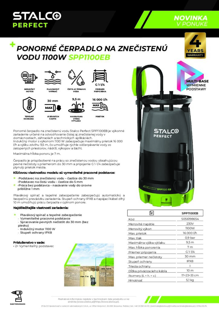 PONORNÉ ČERPADLO 1100W SPP1100EB