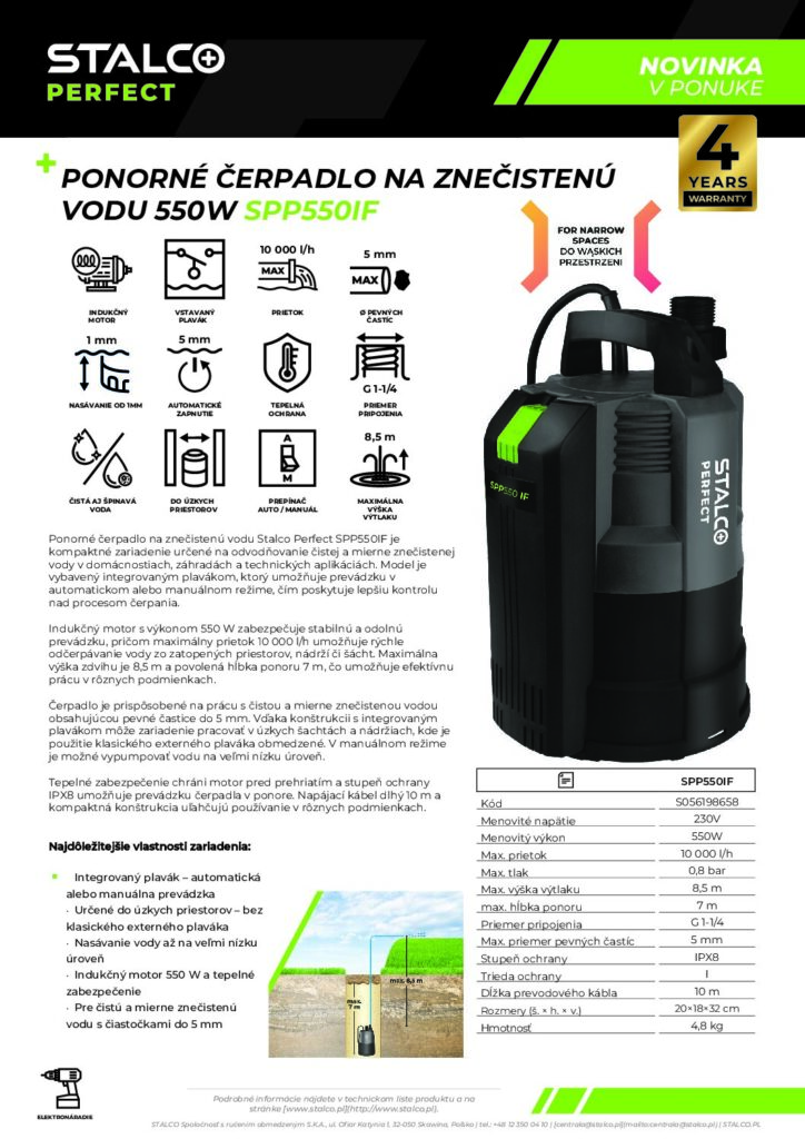 PONORNÉ ČERPADLO 550W SPP550IF