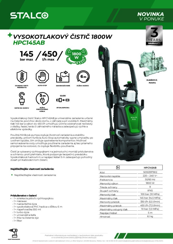 VYSOKOTLAKOVÝ ČISTIČ 1800W  HPC145AB