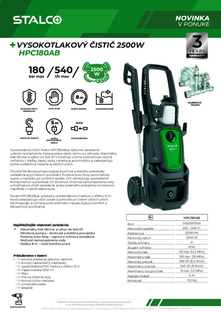 VYSOKOTLAKOVÝ ČISTIČ 2500W HPC180AB