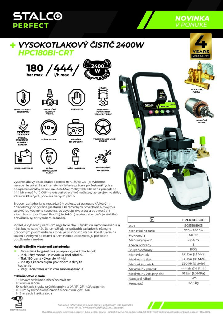 VYSOKOTLAKOVÝ ČISTIČ 2400W  HPC180BI-CRT
