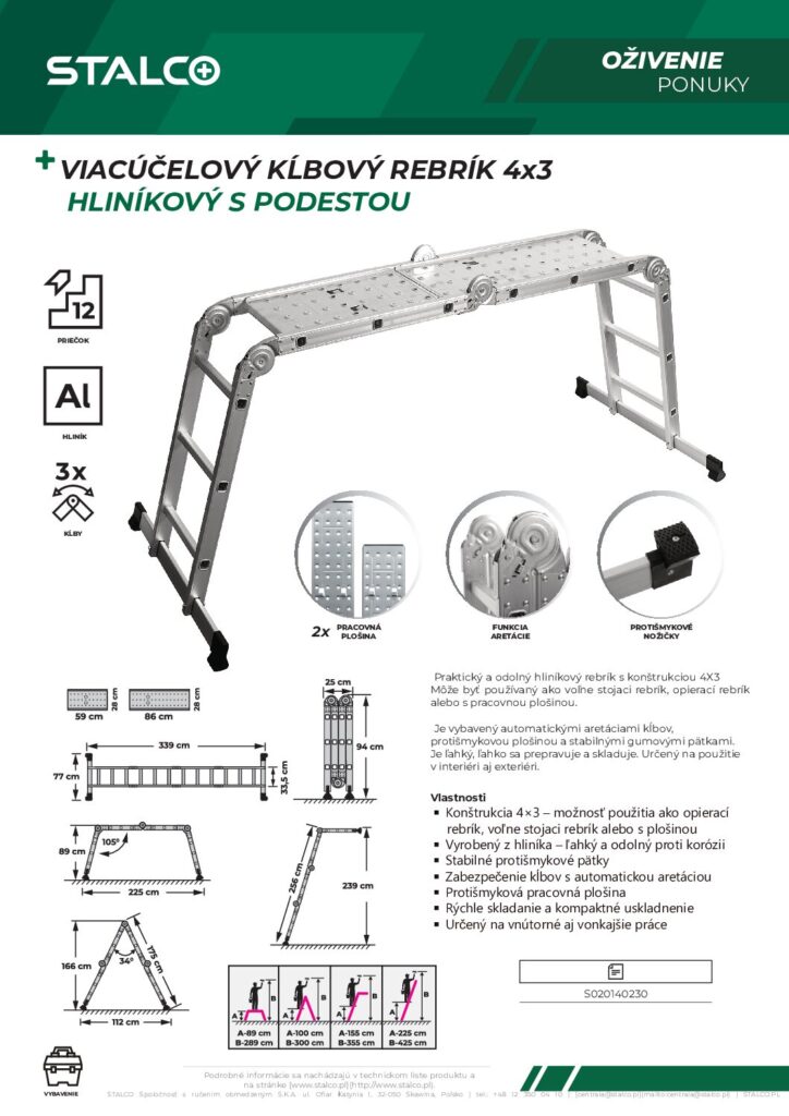 VIACÚČELOVÝ REBRÍK 4×3 HLINÍKOVÝ S PODESTOU