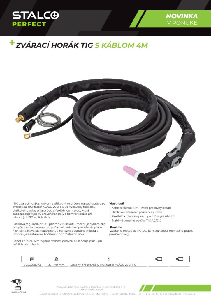 ZVÁRACÍ HORÁK TIG S KÁBLOM 4M